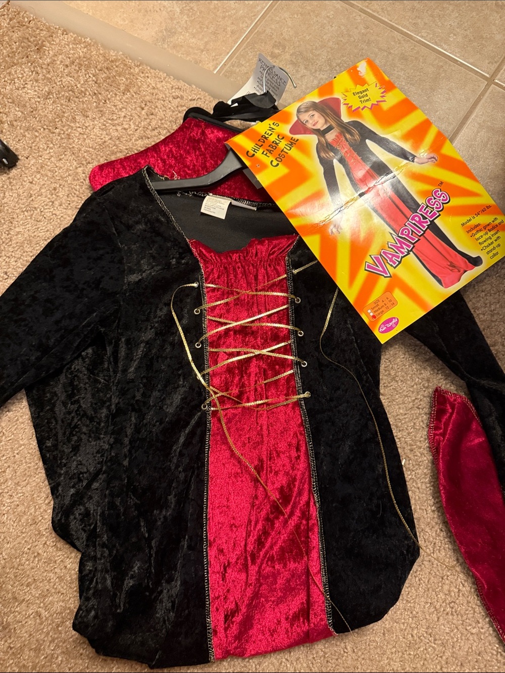 Vampiress Kids Costume Dress in Black and Red Velvet